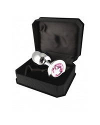 Edelstahl-Buttplug mit rosa Kristall (360g)